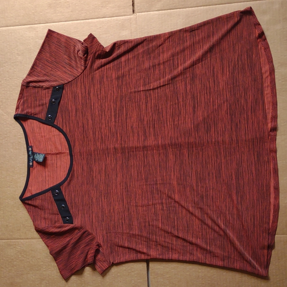 Suzie In The City Red/Black Polyester/Spandex Shirt Women's Plus Size 3x (XXXL)